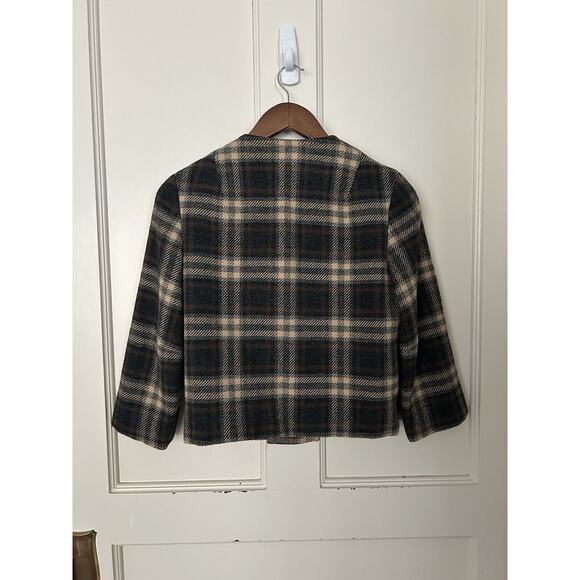 Vintage 1960s Pendleton Wool Plaid Blazer Womens Size 10 Brown Wood Buttons - Picture 3 of 8